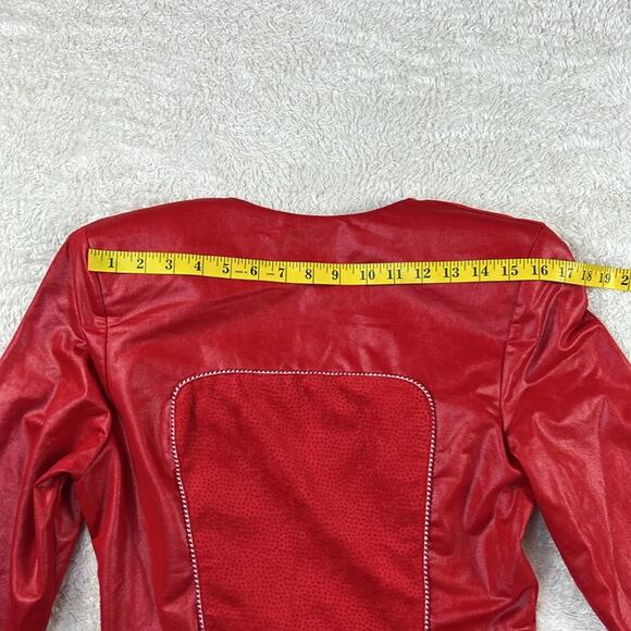 Vintage 80s Oscar and Me faux leather and suede red blazer jacket, size 7 or 8 - Picture 9 of 13